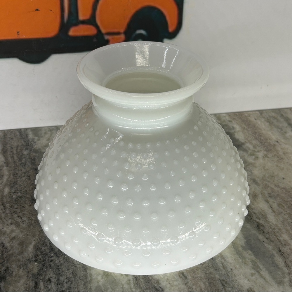Vintage Hobnail White Milk Glass Hurricane Shade 6"x 8" Fitter Table Lamp Globe
